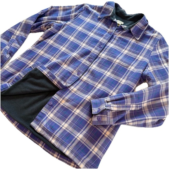 LL Bean Fleece Lined Flannel Purple Plaid Shirt Jacket Shacket‎ MEDIUM - Picture 1 of 12